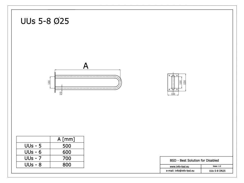 Stützgriff für barrierefreies Bad 50 cm aus rostfreiem Edelstahl ⌀ 25 mm