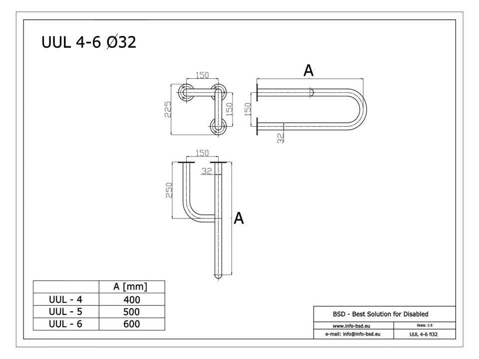 Stützgriff für barrierefreies Bad links montierbar 50 cm weiß ⌀ 32 mm