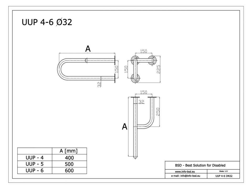 Stützgriff für barrierefreies Bad rechts montierbar aus rostfreiem Edelstahl 60 cm ⌀ 32 mm