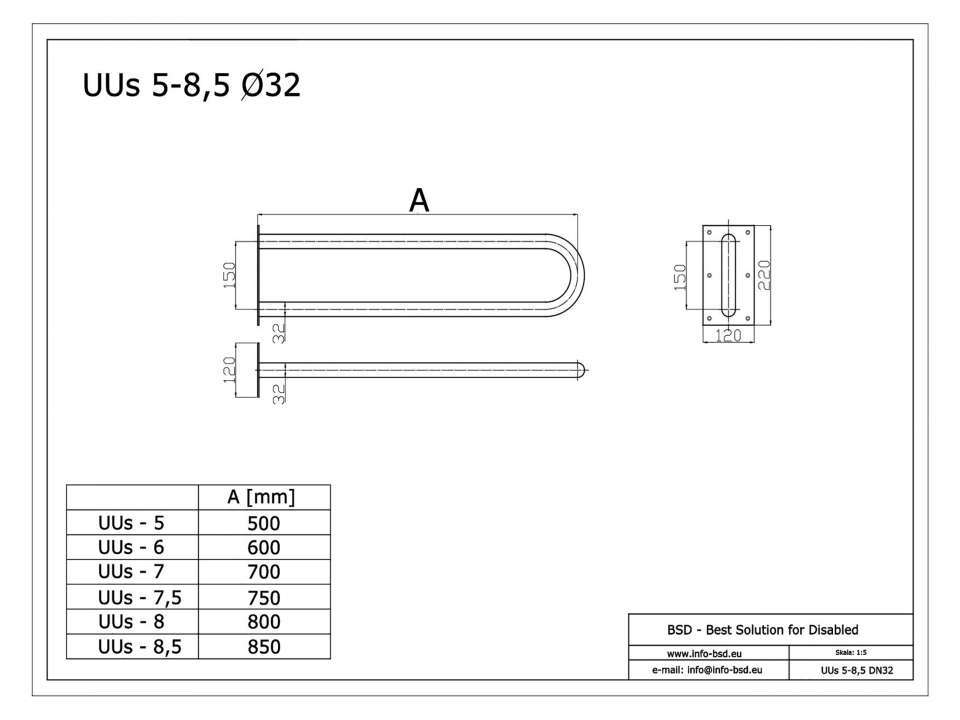 Stützgriff für barrierefreies Bad weiß 50 cm ⌀ 32 mm
