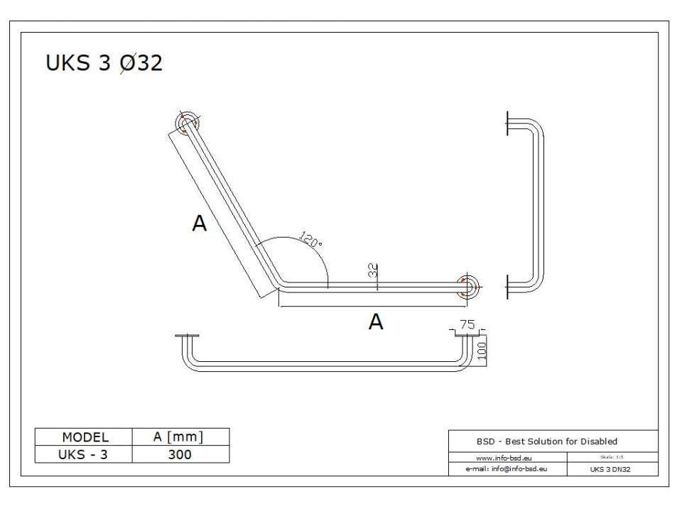 Stumpfwinkelgriff 30/30 cm für barrierefreies Bad weiß ⌀ 32 mm mit Abdeckrosetten