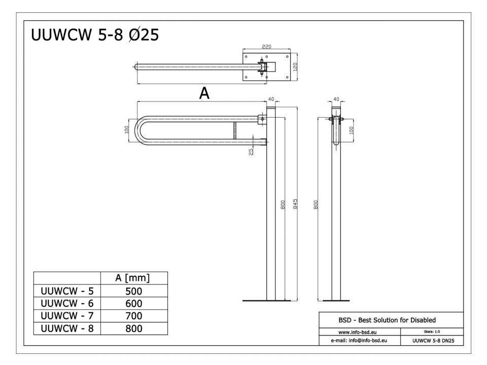 WC Klappgriff für barrierefreies Bad freistehend weiß 80 cm ⌀ 25 mm