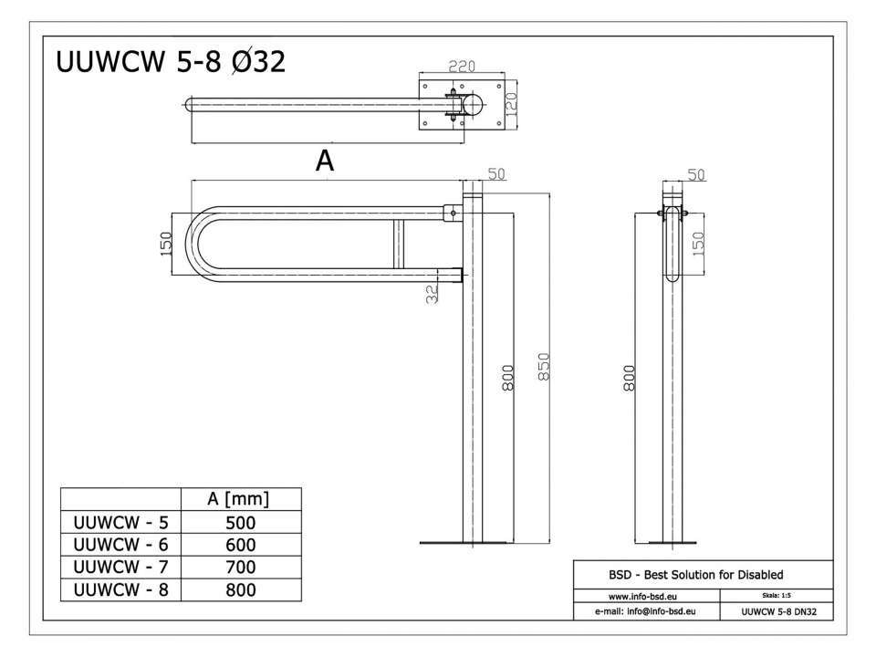 WC Stützgriff für barrierefreies Bad zur Wand-Boden-Montage links aus rostfreiem Edelstahl ⌀ 32 mit Abdeckrosetten