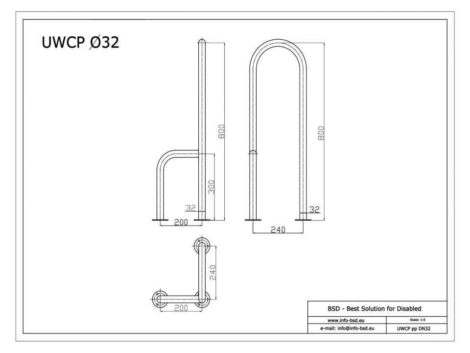 WC Stützgriff für barrierefreies Bad zur Bodenmontage rechts 80 cm hoch weiß ⌀ 32 mm