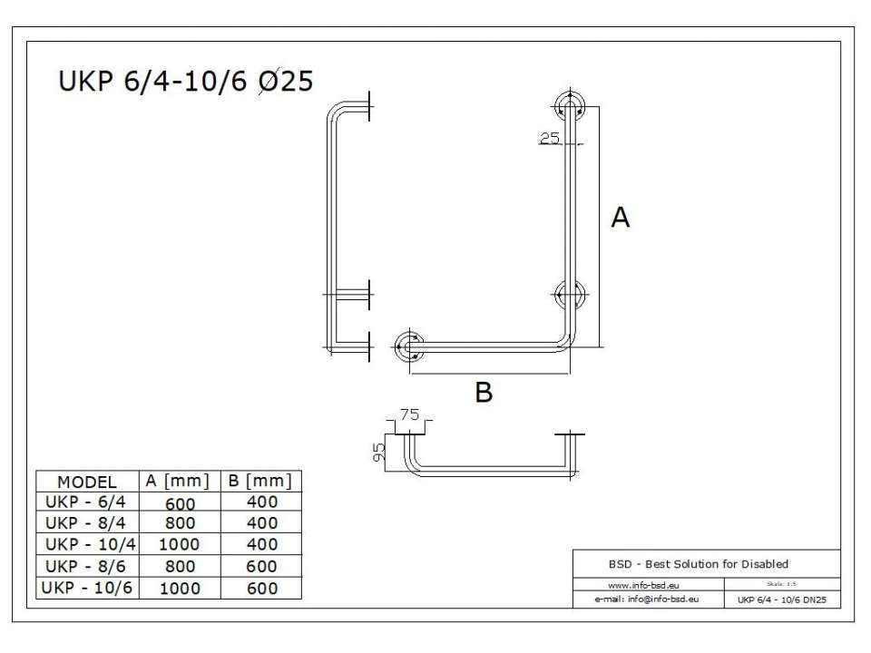 Winkelgriff 100/40cm für barrierefreies Bad rechts montierbar weiß ⌀ 25 mm